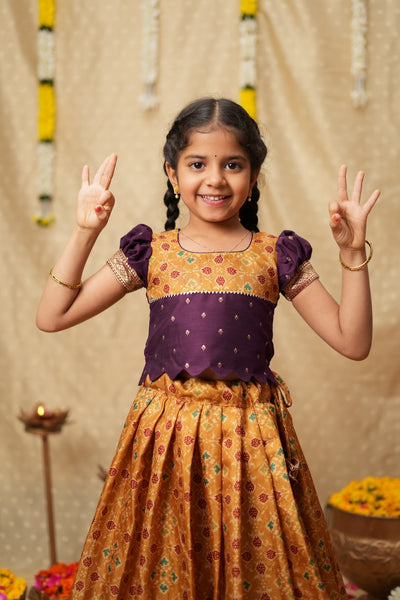 Agalvili Wine & Yellow Lehenga Mini