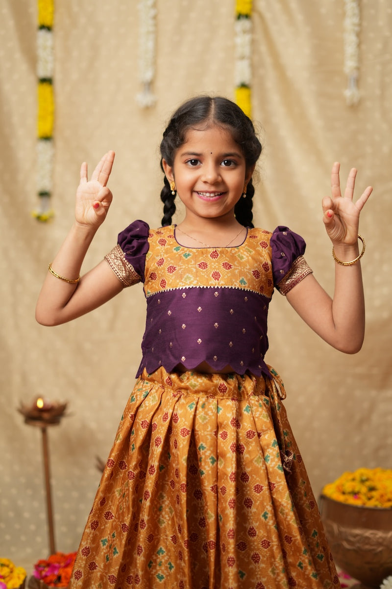 Agalvili Wine & Yellow Lehenga Mini