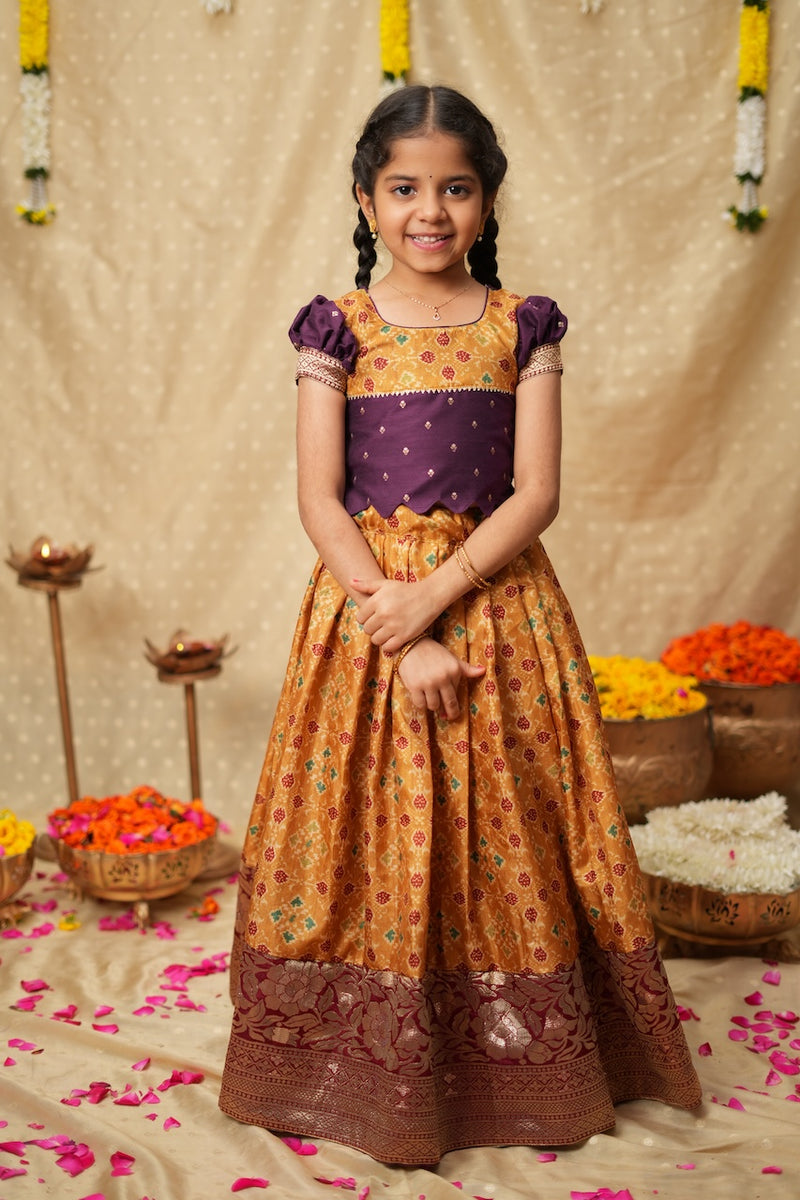 Agalvili Wine & Yellow Lehenga Mini