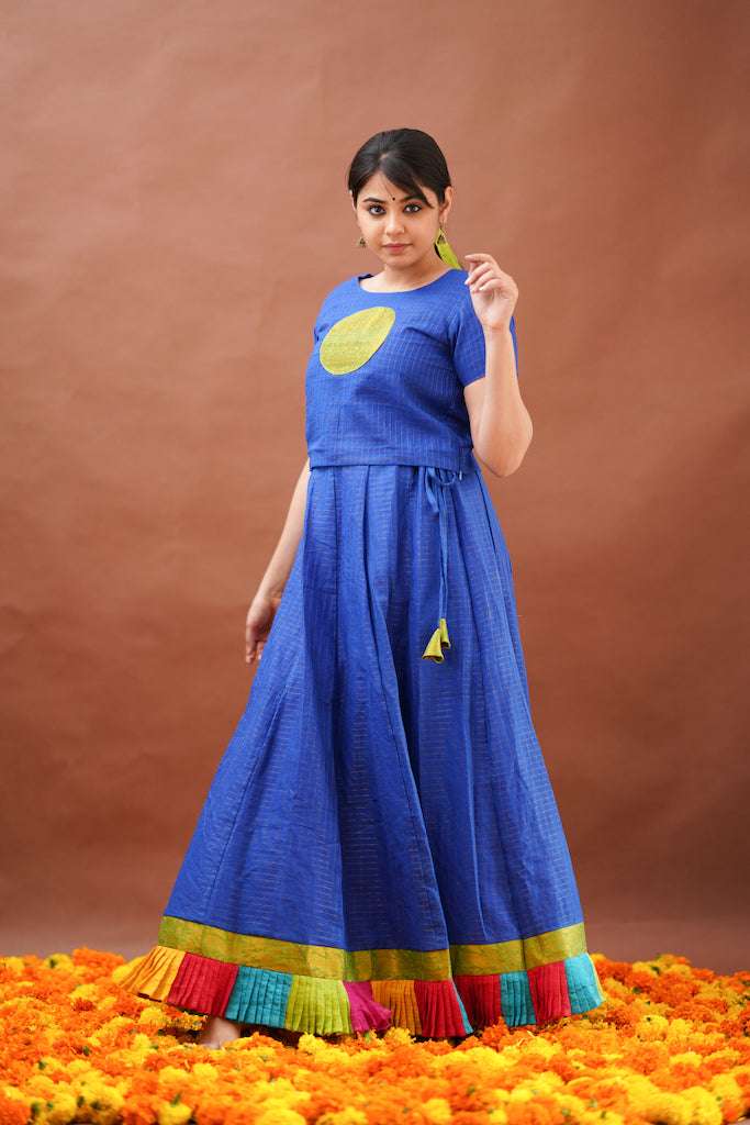Sungudi - Anandha Blue Skirt & Crop Top