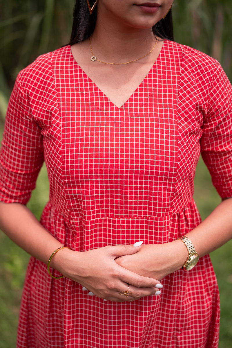 Christmas Red Checks Handloom Dress