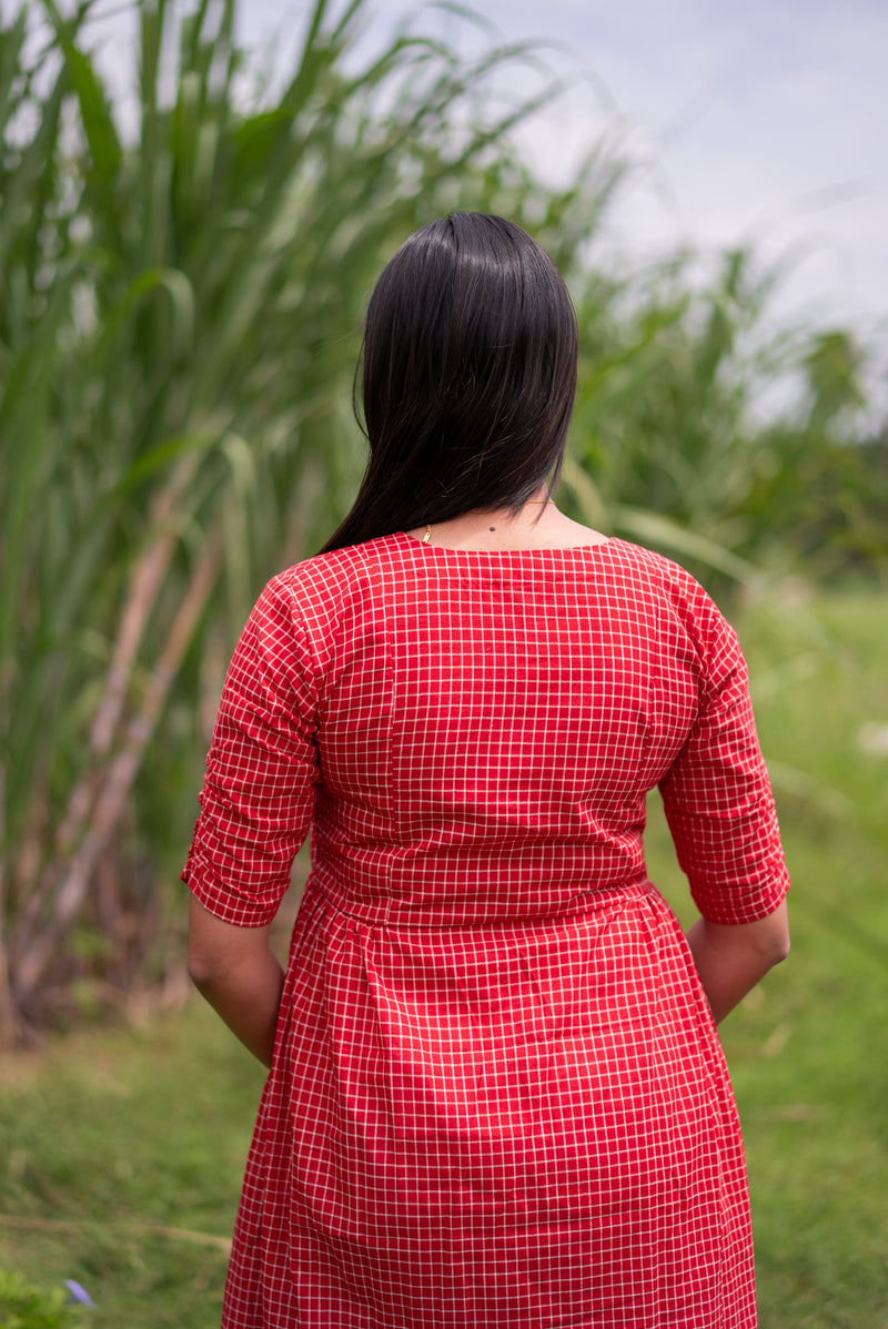 Christmas Red Checks Handloom Dress