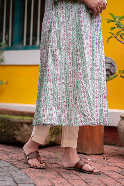 Floral Stripe Meadow Handblock  Kali A-Line Kurta