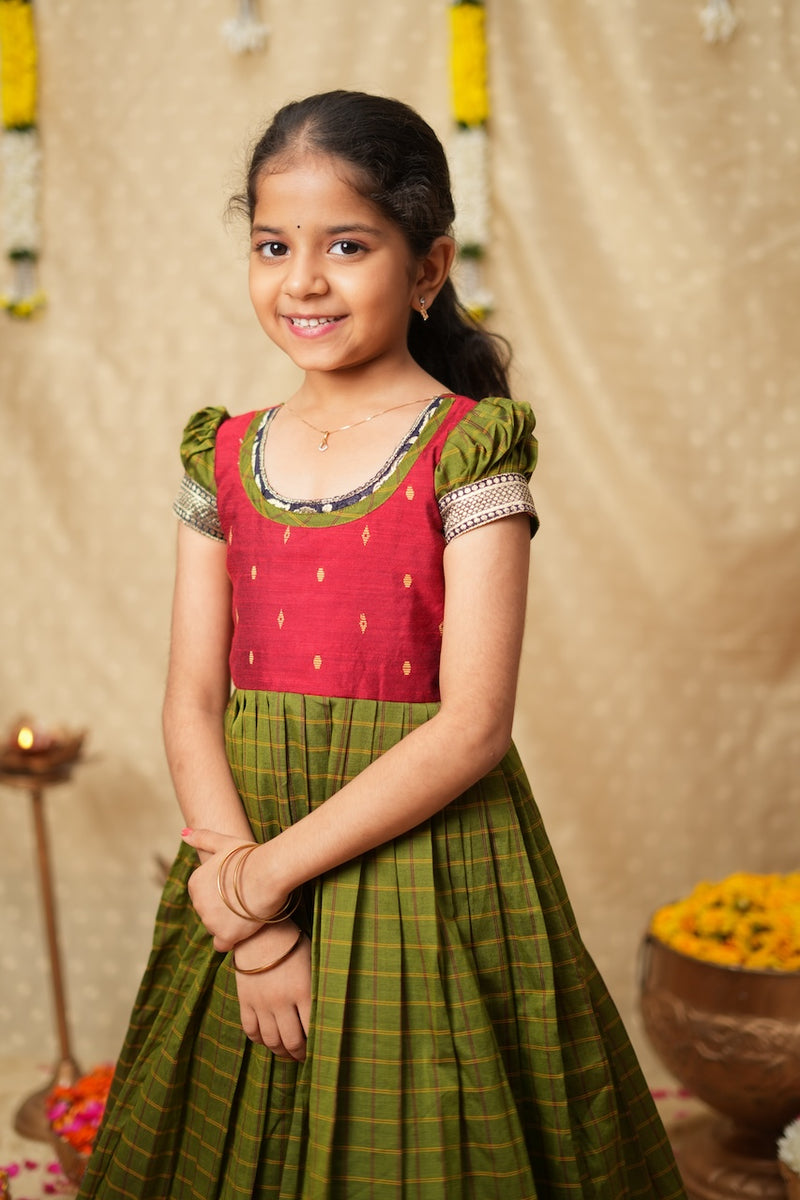 Aditi Green Checks Frock Mini