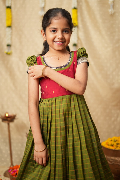 Aditi Green Checks Frock Mini
