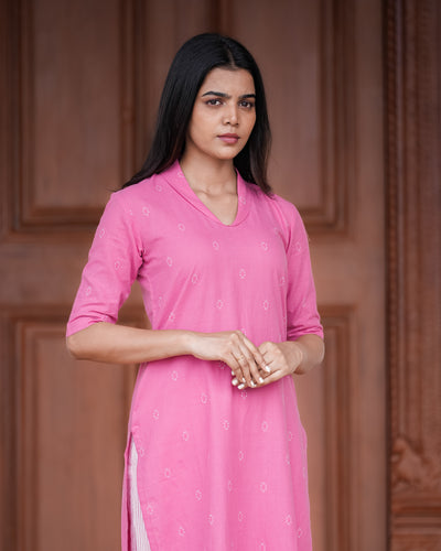 Peach Handloom Kurta Set