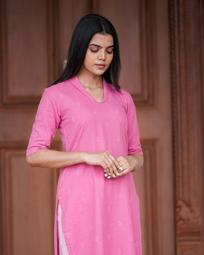 Peach Handloom Kurta Set