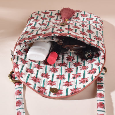 Hridya Red Lotus White Sling Bag