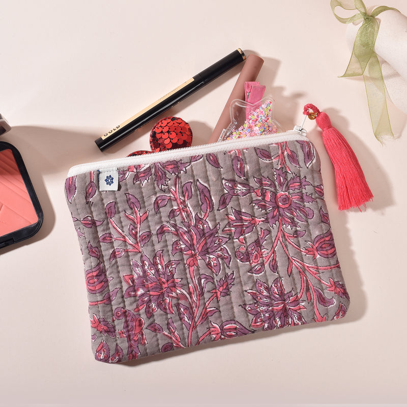 Leila Grey Floral Small Pouch