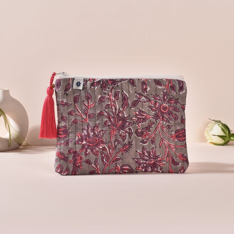 Leila Grey Floral Small Pouch