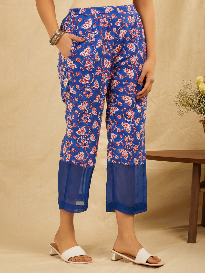 Blue cotton kurta pant set with dupatta