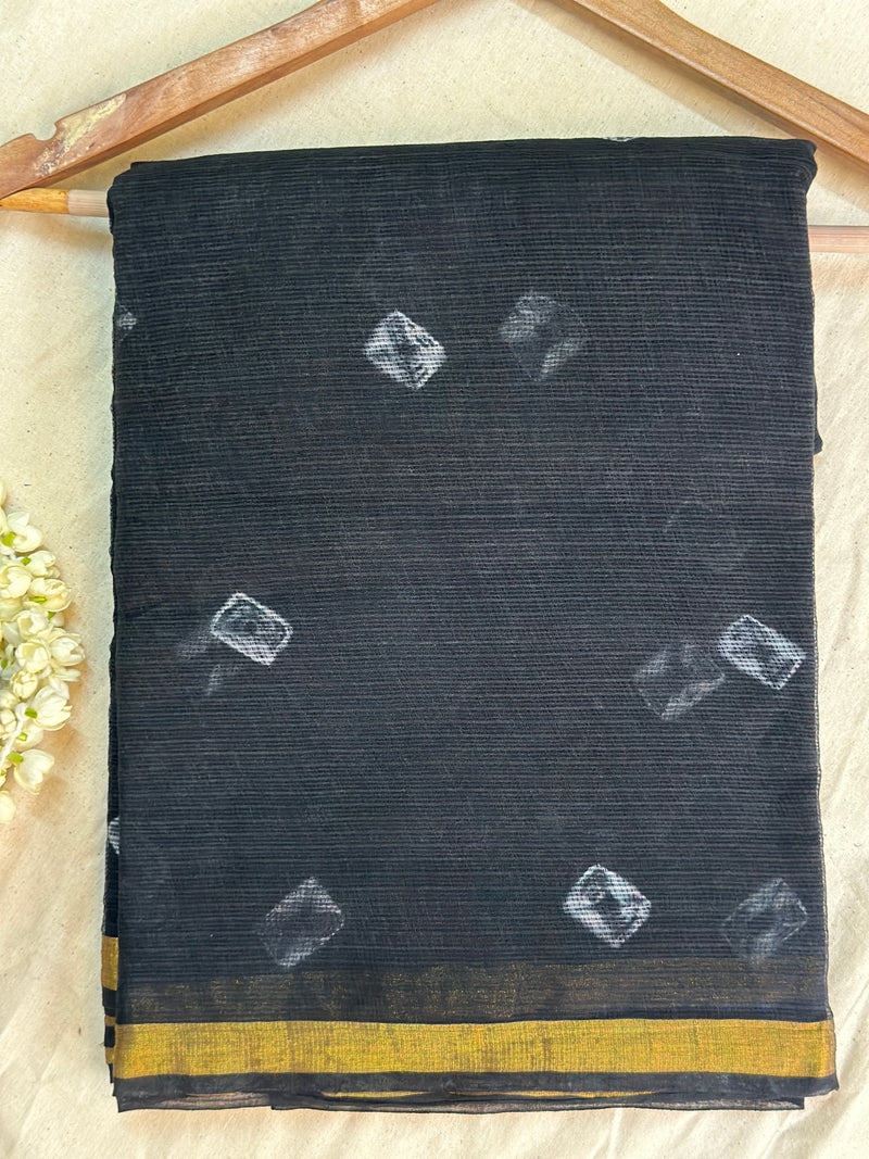 EXP - Kanmani Black with white Handblock print kota saree