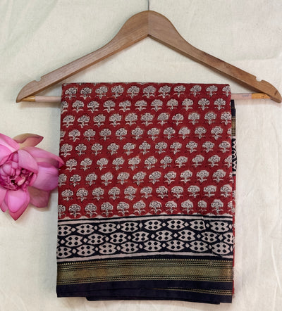 EXP - Kanmani Brick Handblock printed Maheshwari silk cotton saree