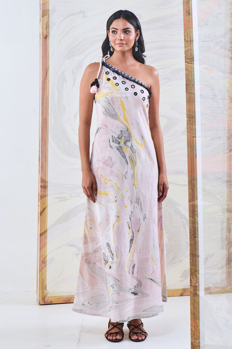 EXP - Black embroidered one shoulder dress
