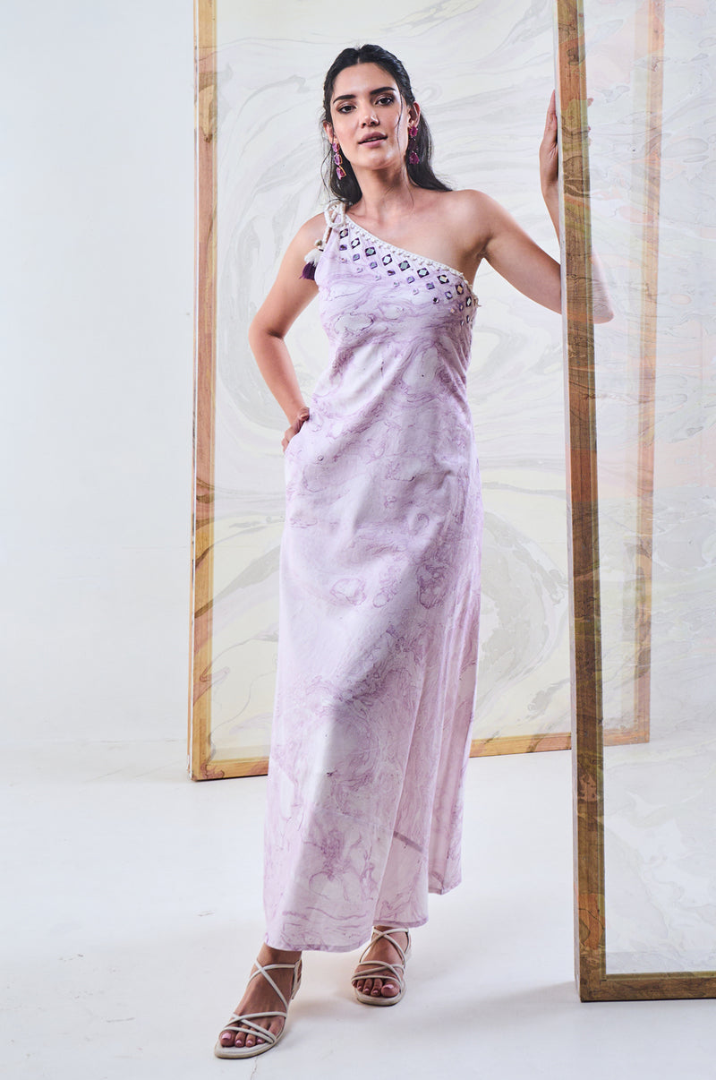 EXP - Purple mirror one shoulder dress