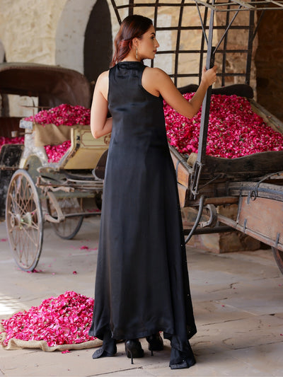 Black Sequin Satin Maxi Dress