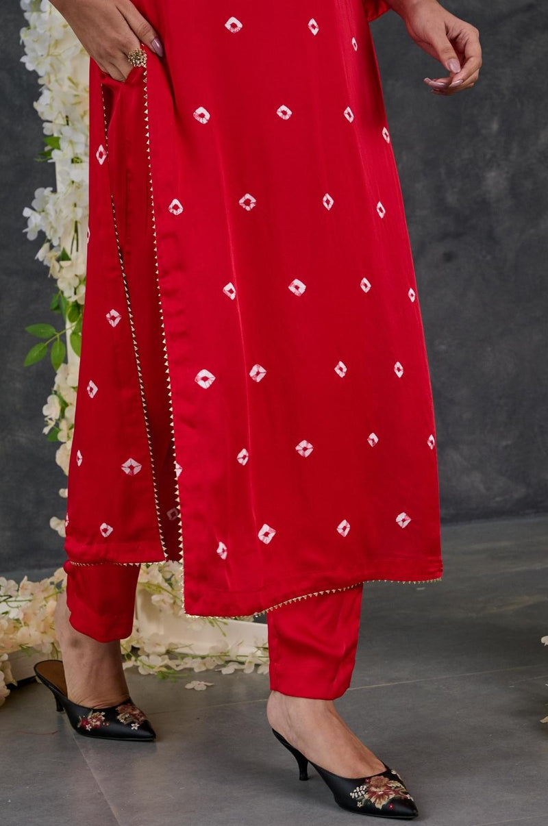 EXP - Bandhani High Slit Modal Satin Kurta
