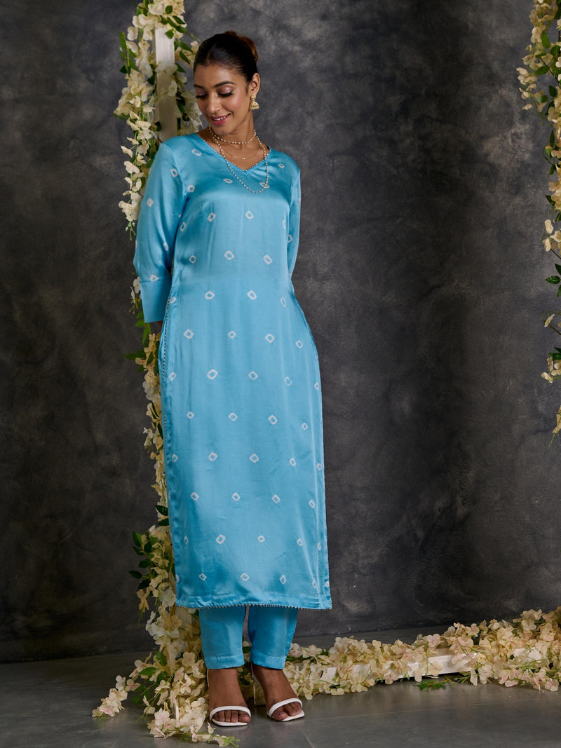 Blue Bandhani High Slit Modal Satin