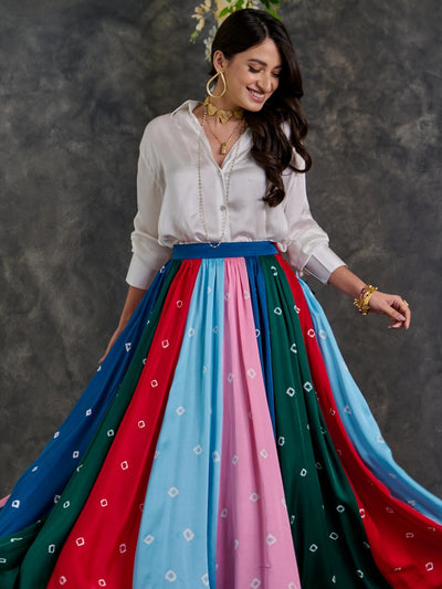 Bandhani Modal Satin Shirt & Skirt