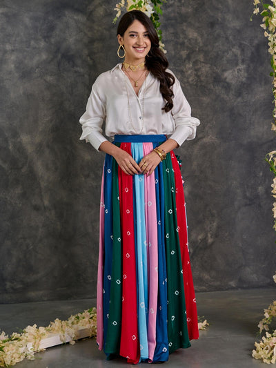 Bandhani Modal Satin Shirt & Skirt