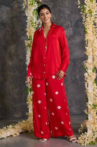 EXP - Red bandhani modal satin Co-ord set