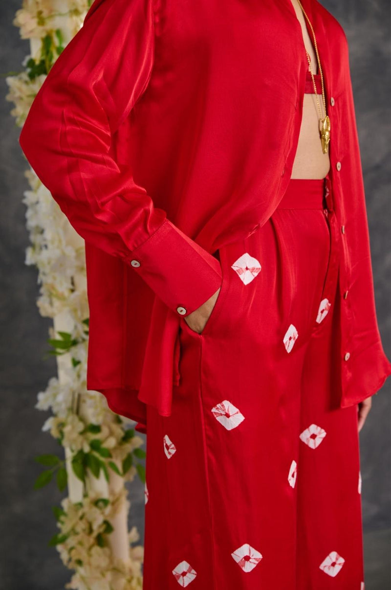 EXP - Red bandhani modal satin Co-ord set
