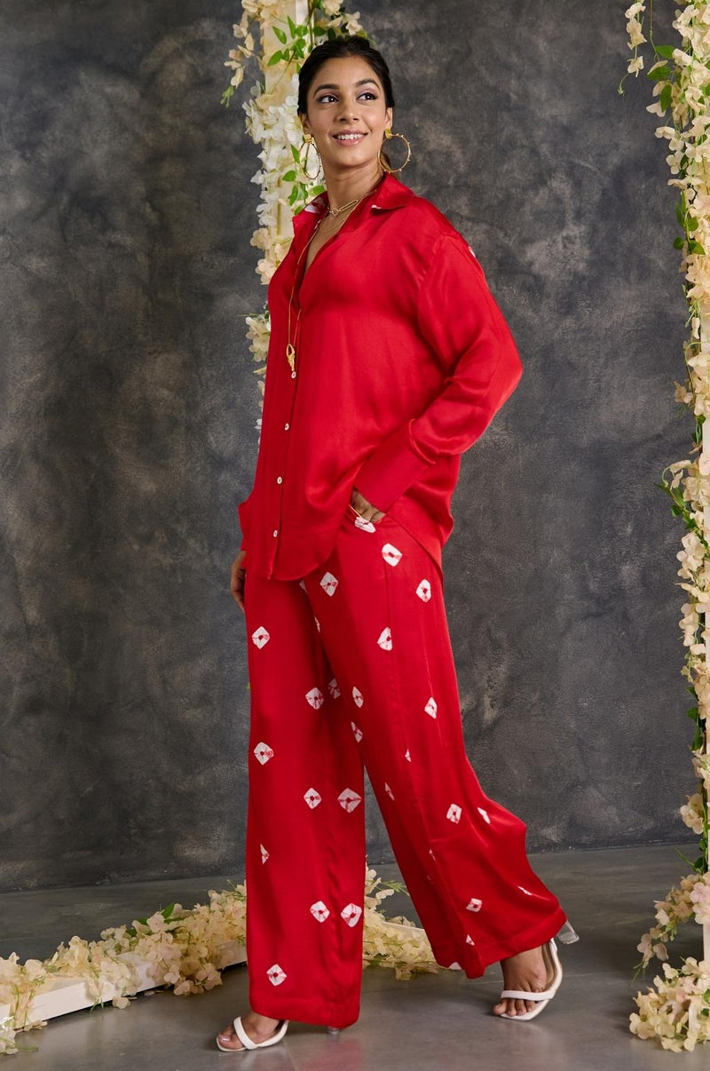 EXP - Red bandhani modal satin Co-ord set