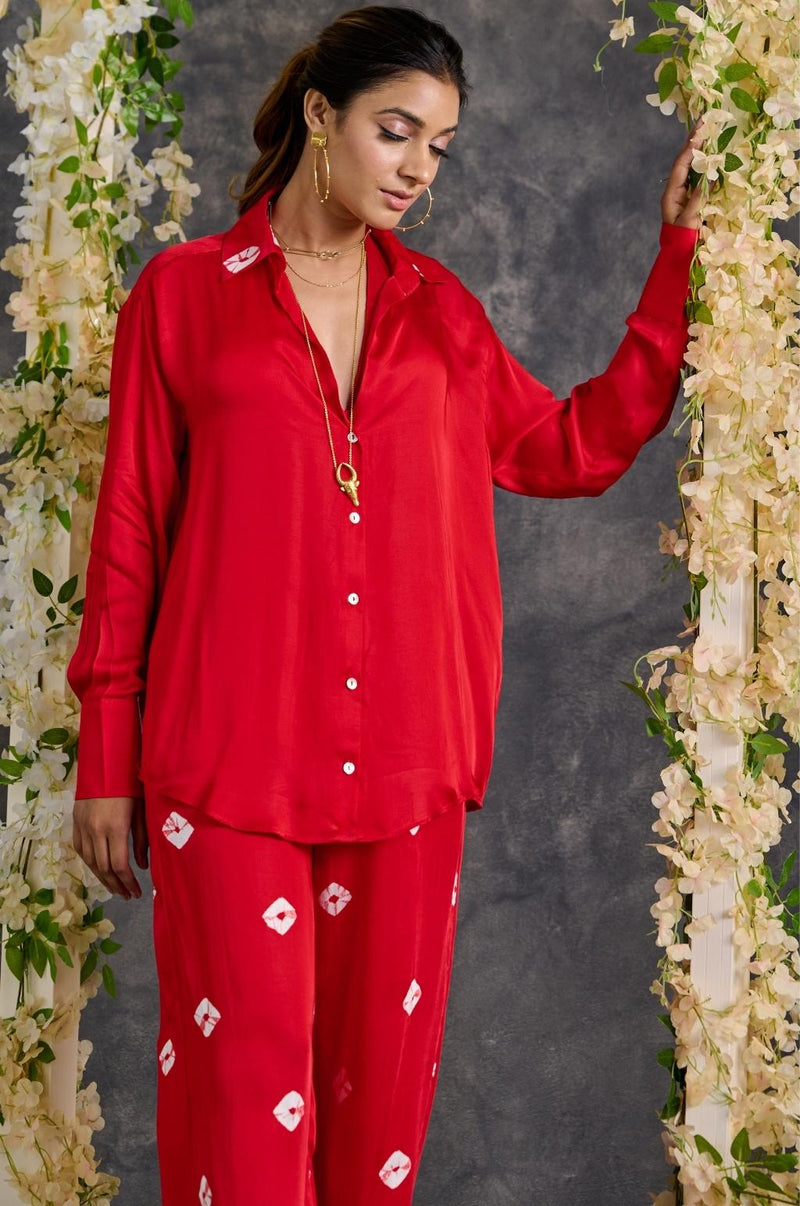 EXP - Red bandhani modal satin Co-ord set