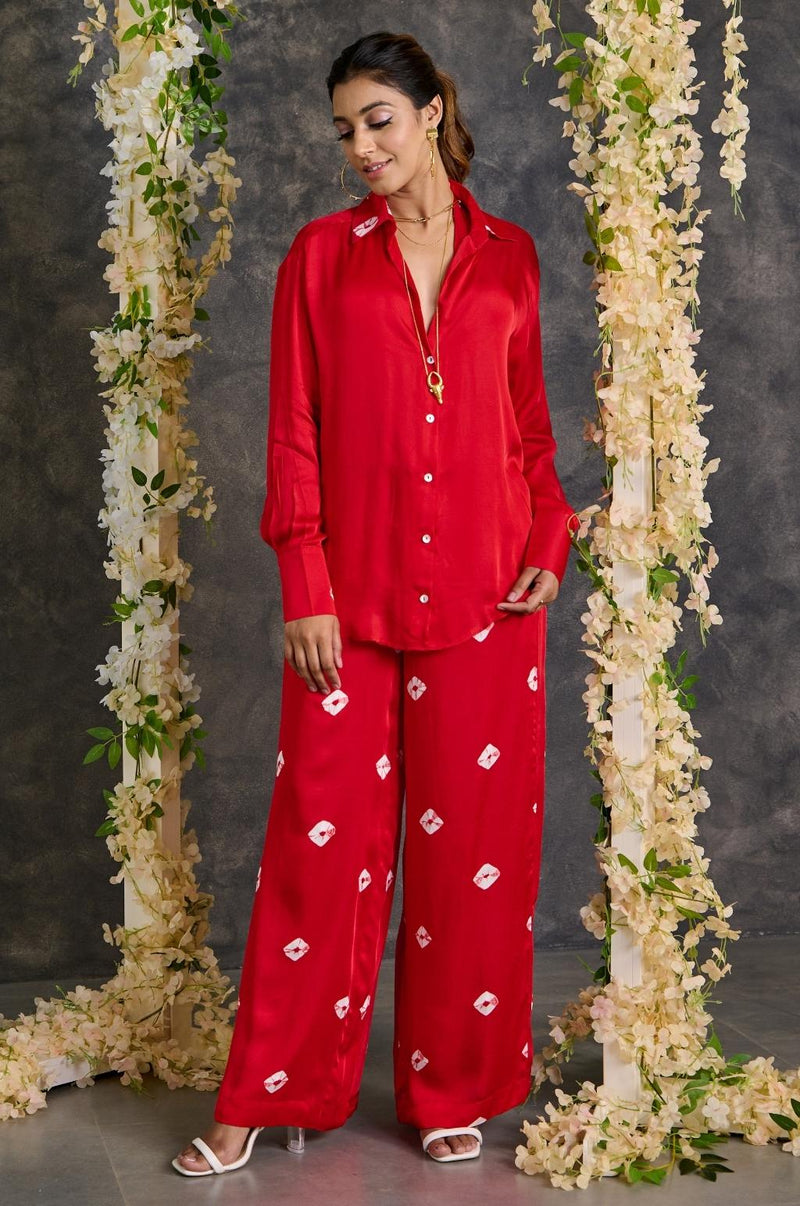 EXP - Red bandhani modal satin Co-ord set