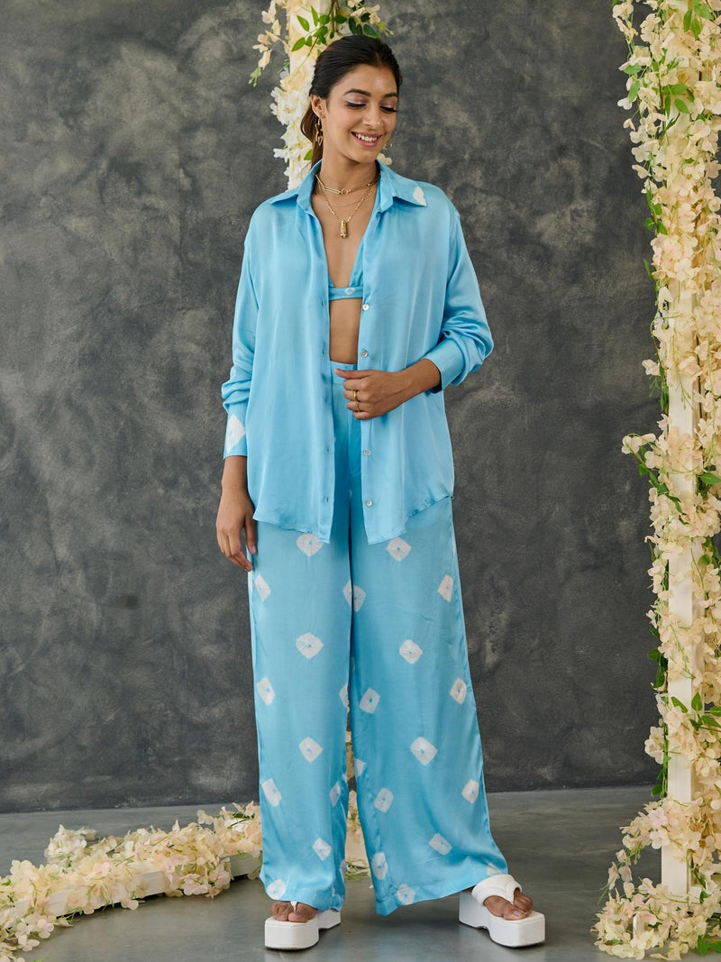 Blue Bandhani Modal Satin Co-Ord Set