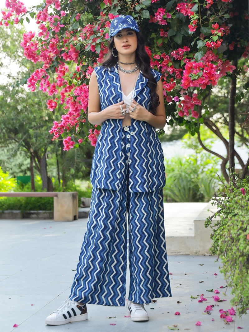 Indigo Chevron Dabu Print  Co-Ord Set