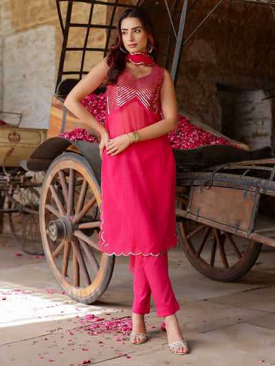 HotPink Sequin Georgette Kurta Set with Dupatta - Set of 3