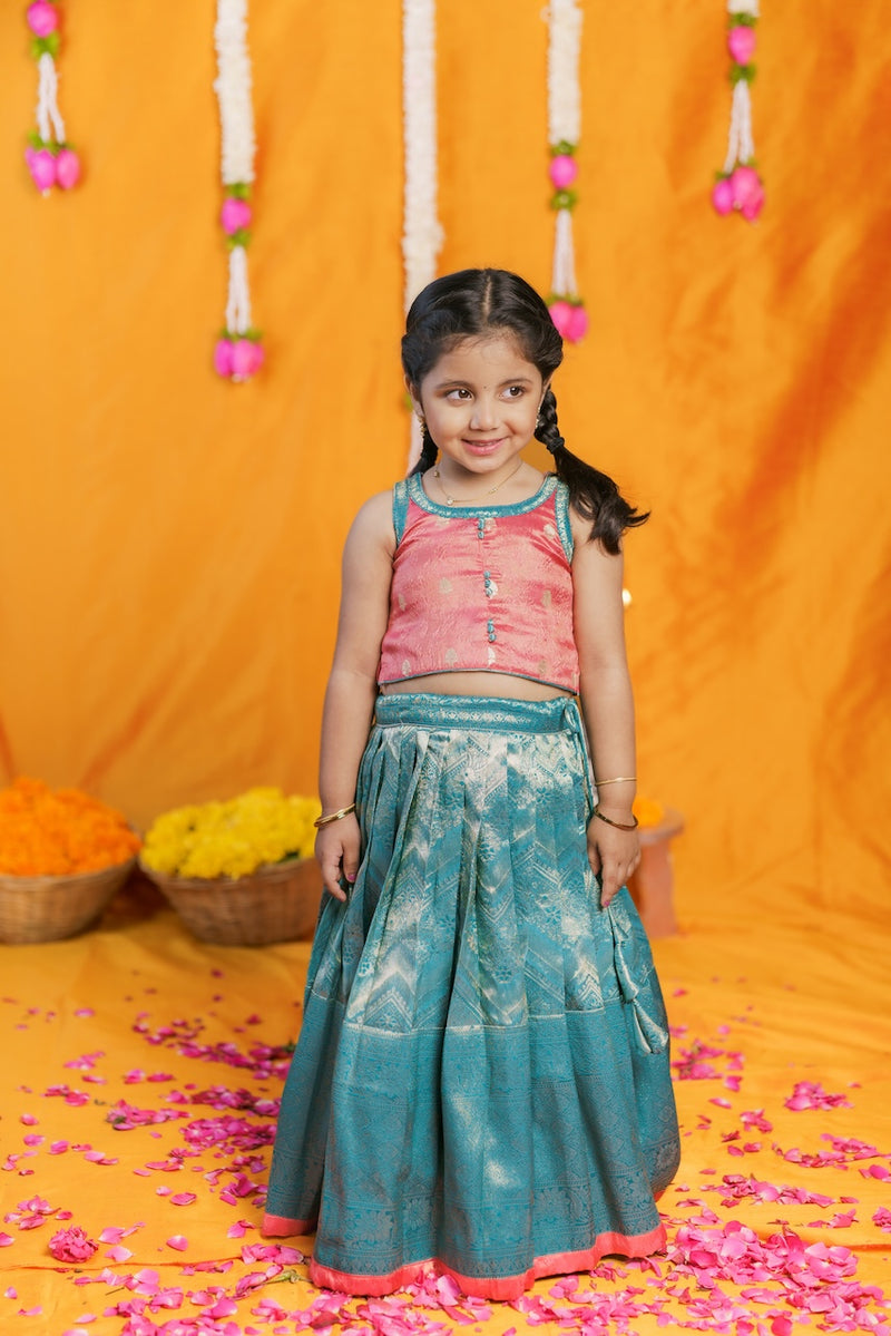 Aaradhya Pink with Blue Lehenga Mini
