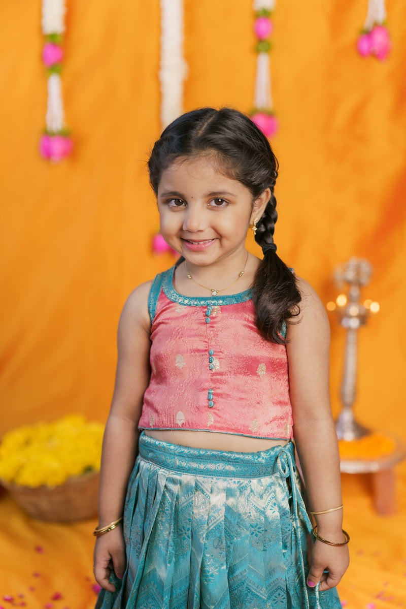Aaradhya Pink with Blue Lehenga Mini