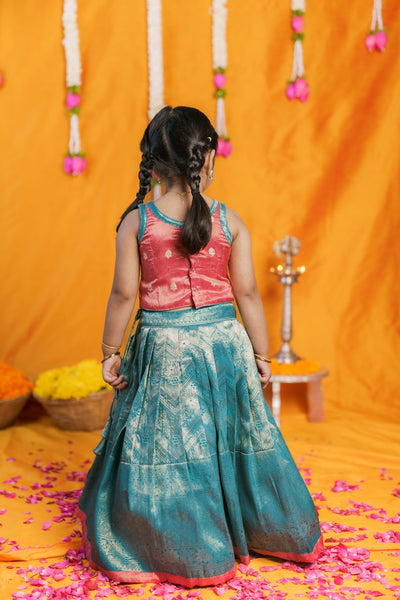 Aaradhya Pink with Blue Lehenga Mini