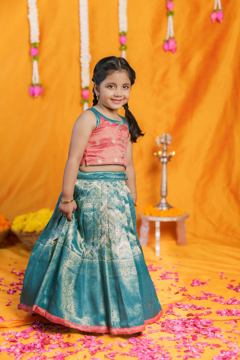 Aaradhya Pink with Blue Lehenga Mini