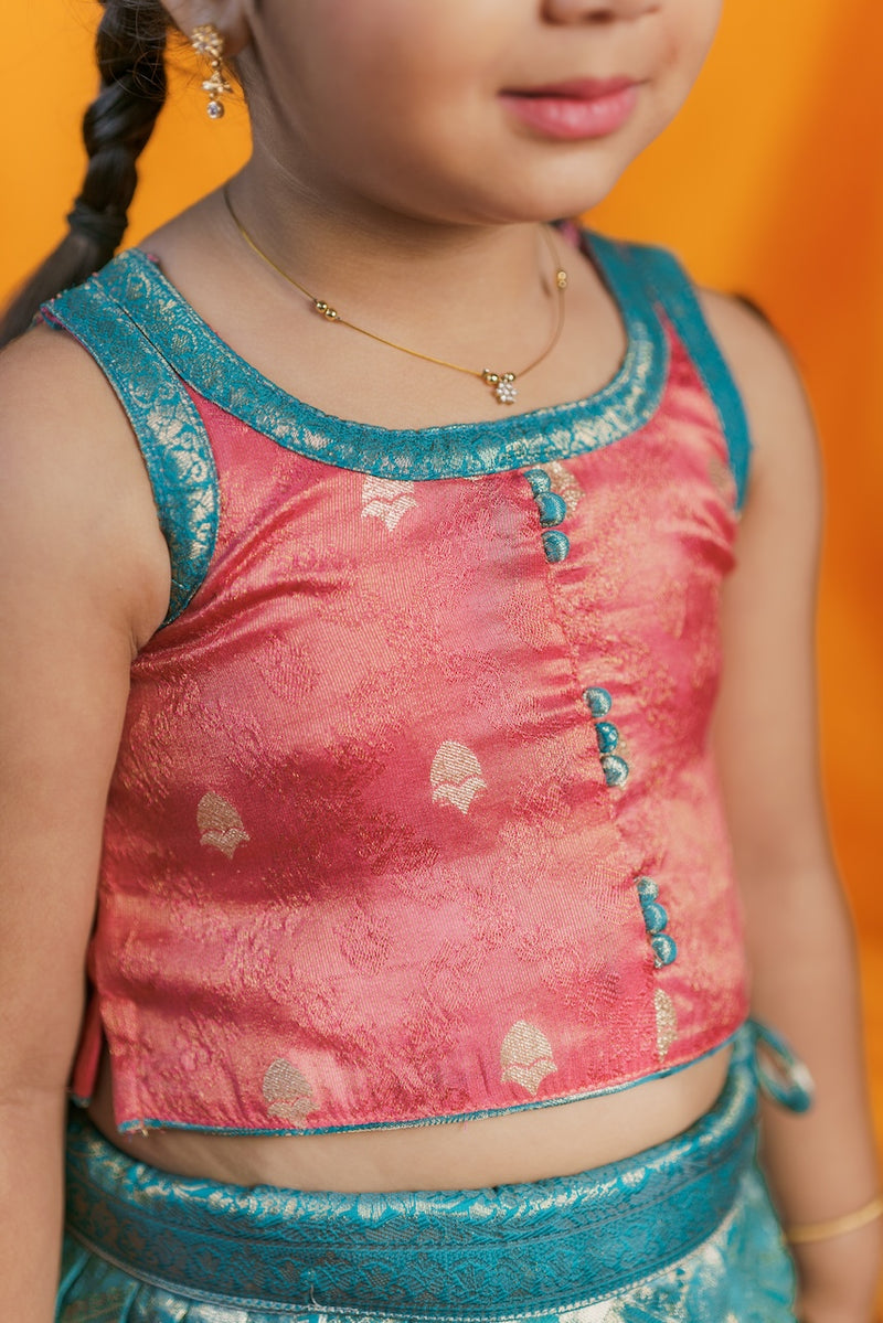 Aaradhya Pink with Blue Lehenga Mini