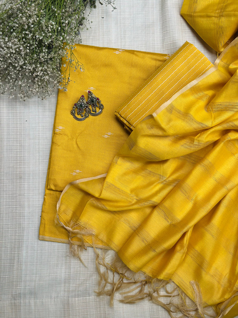 Meenakshi Yellow Silk Suit - Unstitched