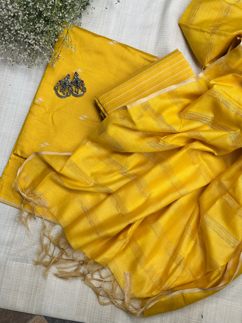 Meenakshi Yellow Silk Suit - Unstitched