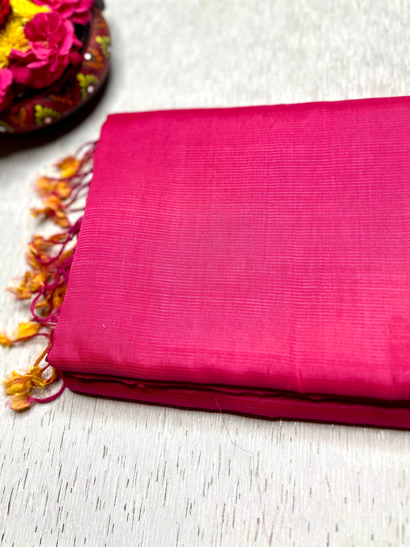 Handwoven Silk Cotton Saree - Persian Rose + Bright Sun