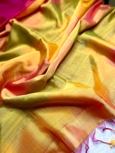 Handwoven Silk Cotton Saree - Persian Rose + Bright Sun