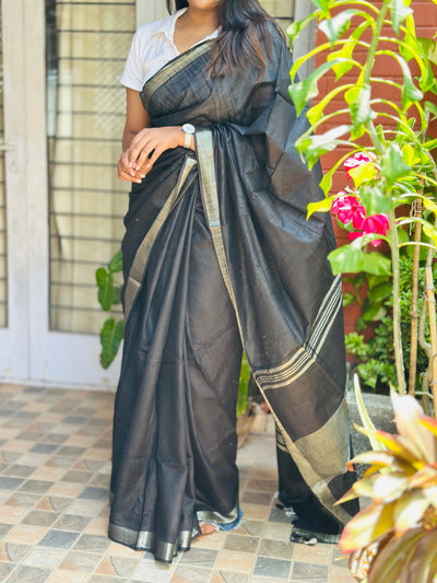 EXP - Kanmani Black linen saree