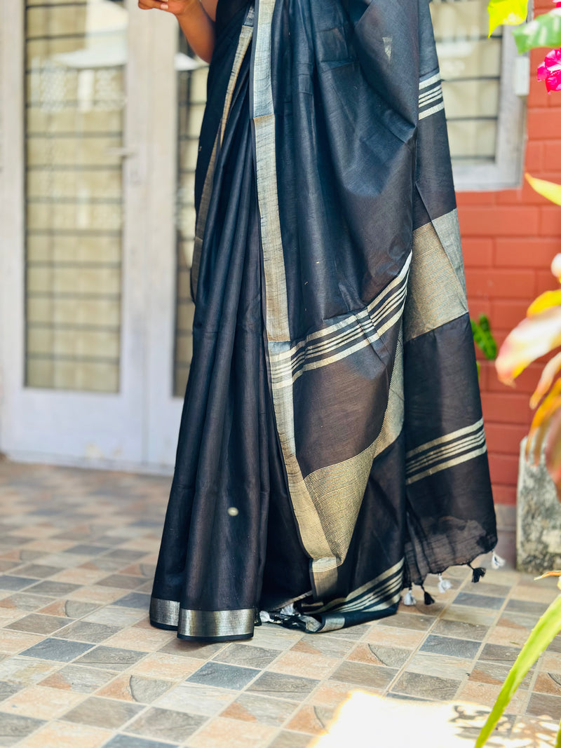 EXP - Kanmani Black linen saree