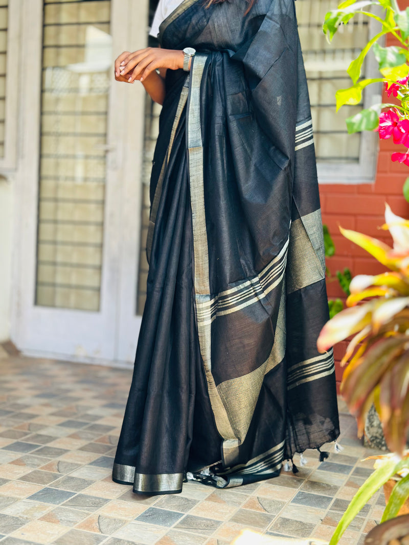 EXP - Kanmani Black linen saree