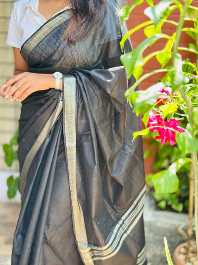 EXP - Kanmani Black linen saree