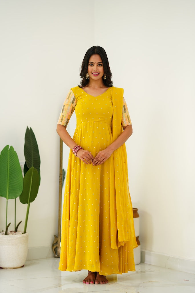 Maya - Yellow Long Gown with Belt