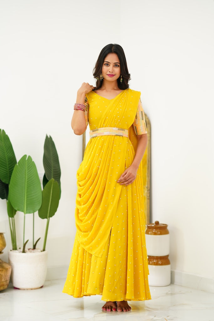 Maya - Yellow Long Gown with Belt