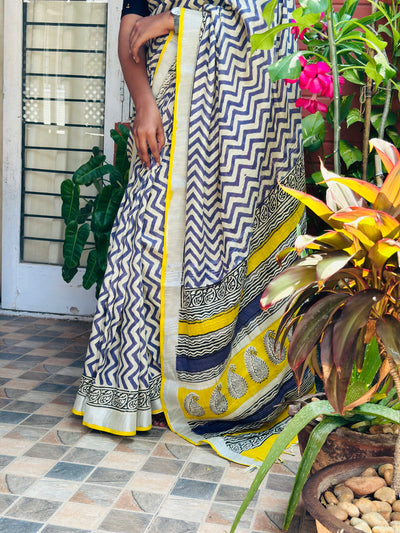 EXP - Kanmani purple zigzag linen saree