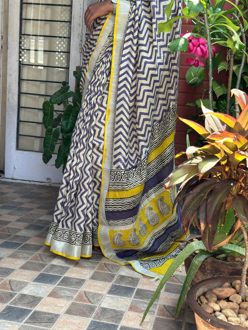 EXP - Kanmani purple zigzag linen saree
