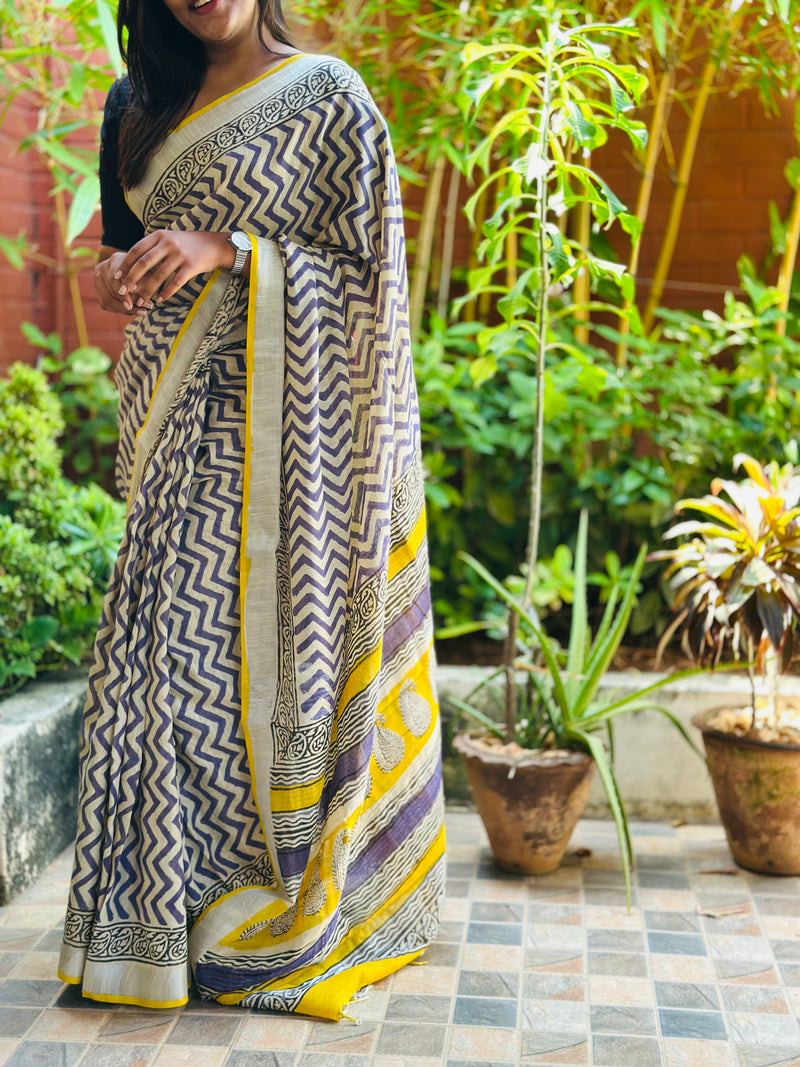 EXP - Kanmani purple zigzag linen saree